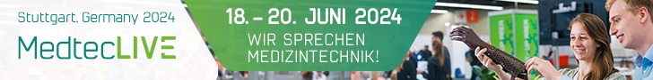 Banner mit Logo der MedtecLIVE, Veranstaltungsdaten sowie dem Slogan "Wir sprechen Medizintechnik"